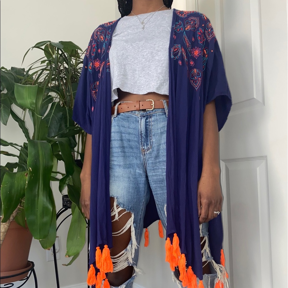 Blue Embroidered Cardigan